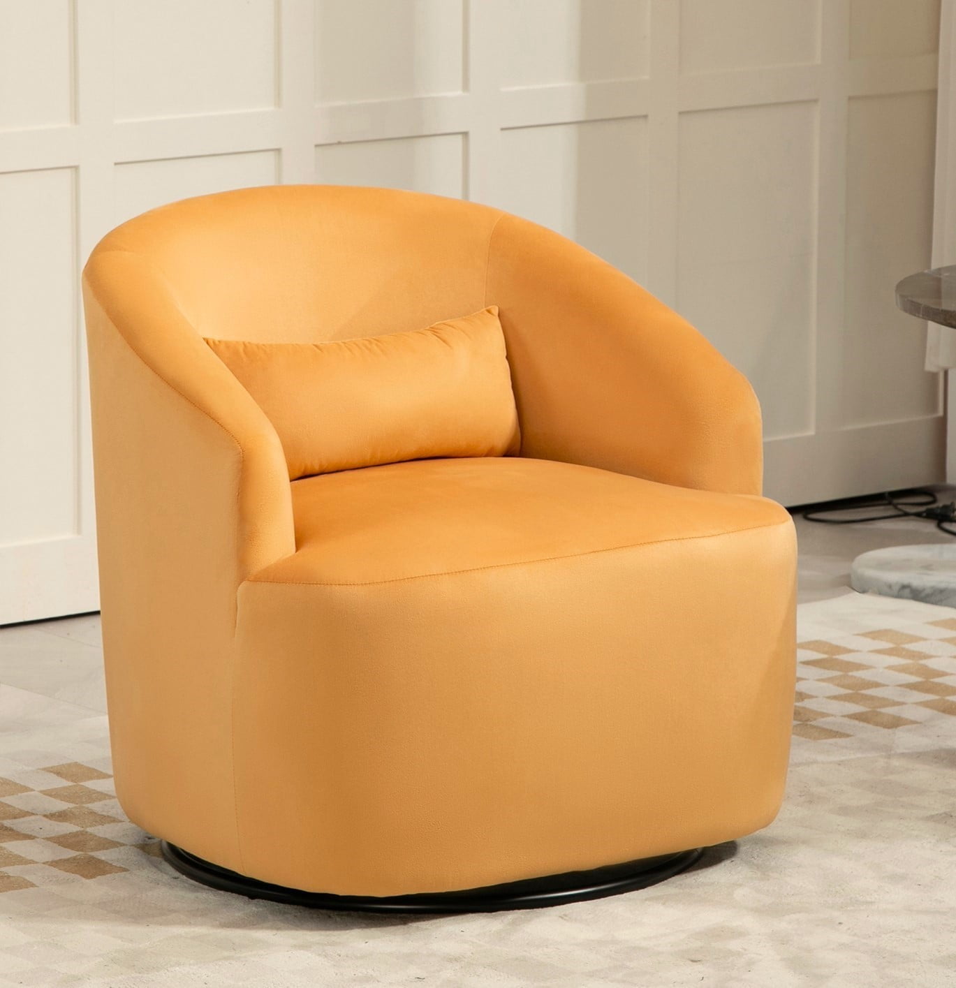 US Pride Furniture Accent Chair with Barrel-shaped Design and 360 Degree Swivel Feature Mustard Yellow