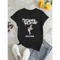 thumbnail image 2 of Creative Skeleton & Letter Graphic Print T-shirt, Casual Round Neck Short Sleeve Top, Women's Clothing, 2 of 6