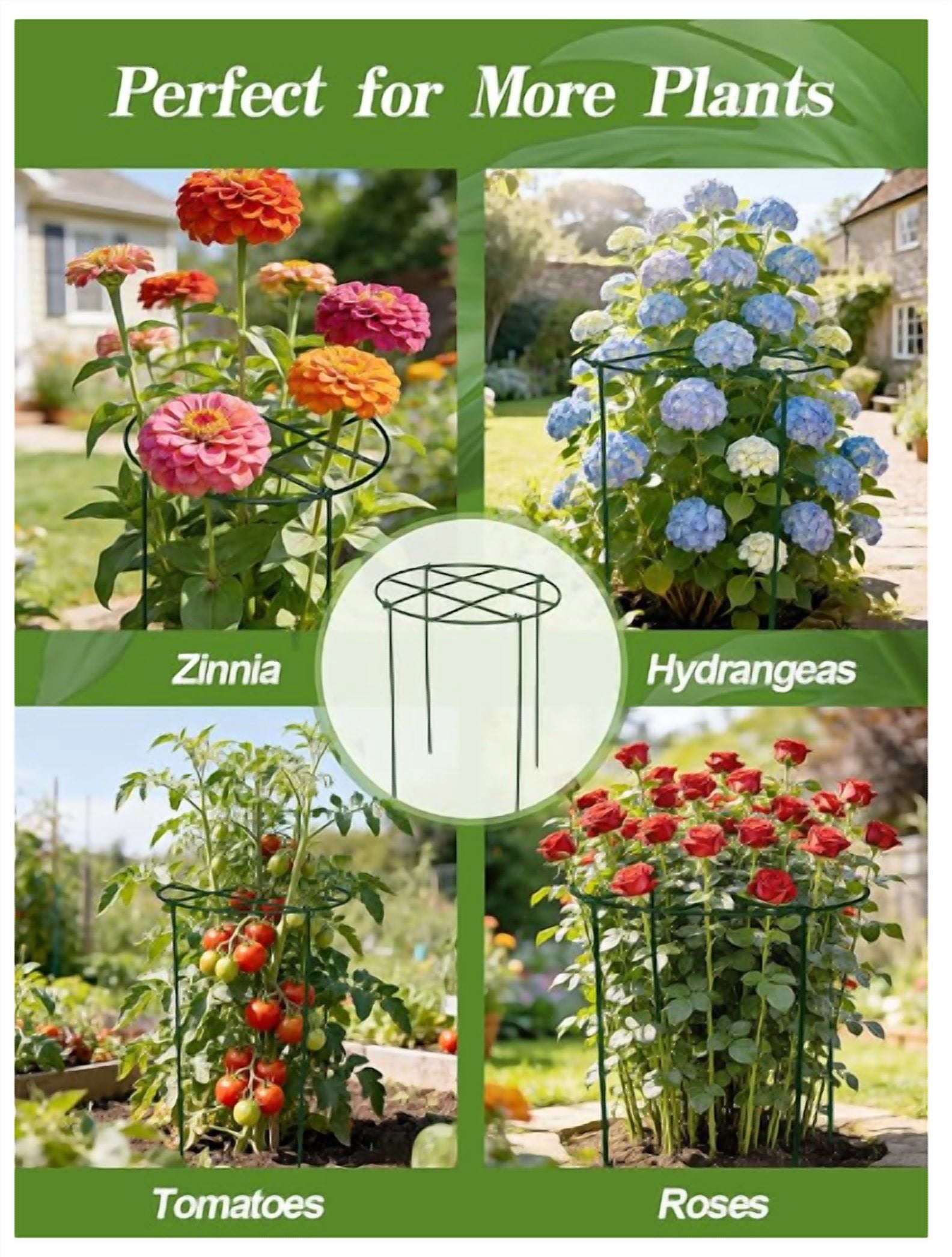 3 Sets 18''H x 14''Dia Large Peony Cages and Support - Heavy-Duty Metal Legs, Plant Support Cage for Outdoor Plants, Flower Trellis for Hydrangea Rose Tomato