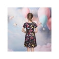 thumbnail image 5 of Sunny Fashion Girls Dresses Short Sleeve Black With Colorful Cat Print Casual Daily Wear Dress 4 Years, 5 of 7