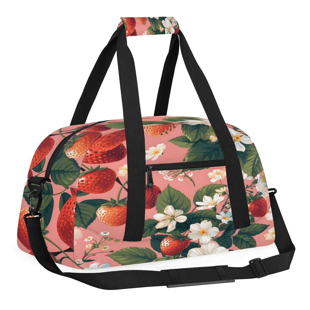 Herdesigns Sports Duffle Bags Travel Duffle Bag Gym Bag Strawberry Flower Weekender Travel Bag Waterproof Overnight Bag Carry On Travel Tote Bag Dance Bags