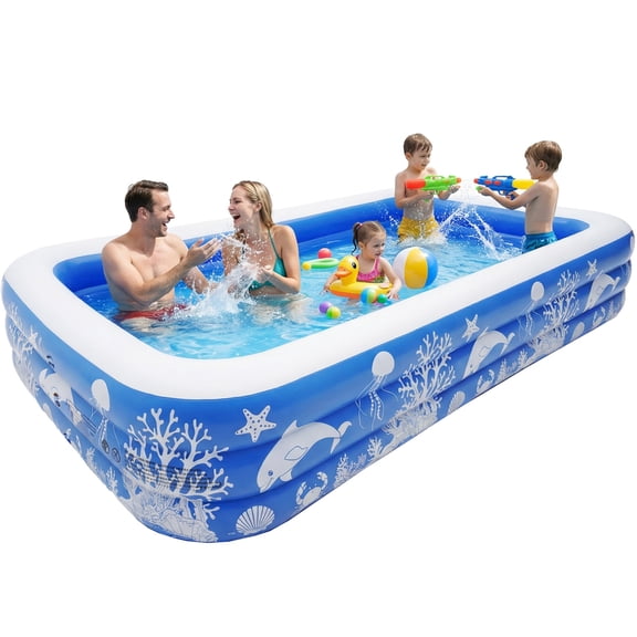 Inflatable Pool, 120" X 67" X 22" Family Swimming Pool, Oversized Thickened Kiddie Pool for Outdoor, Garden, Backyard, Blue