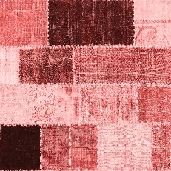Ahgly Company Indoor Square Patchwork Red Transitional Area Rugs, 3' Square