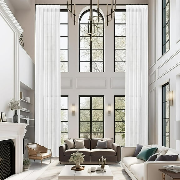 DriftAway Extra Long White Sheer Curtains for Bedroom Living Room 2 Panels for Tall Windows Volie Sheer Light Filtering Window Coverings Back Tab for High Ceiling 156"L x 52"W