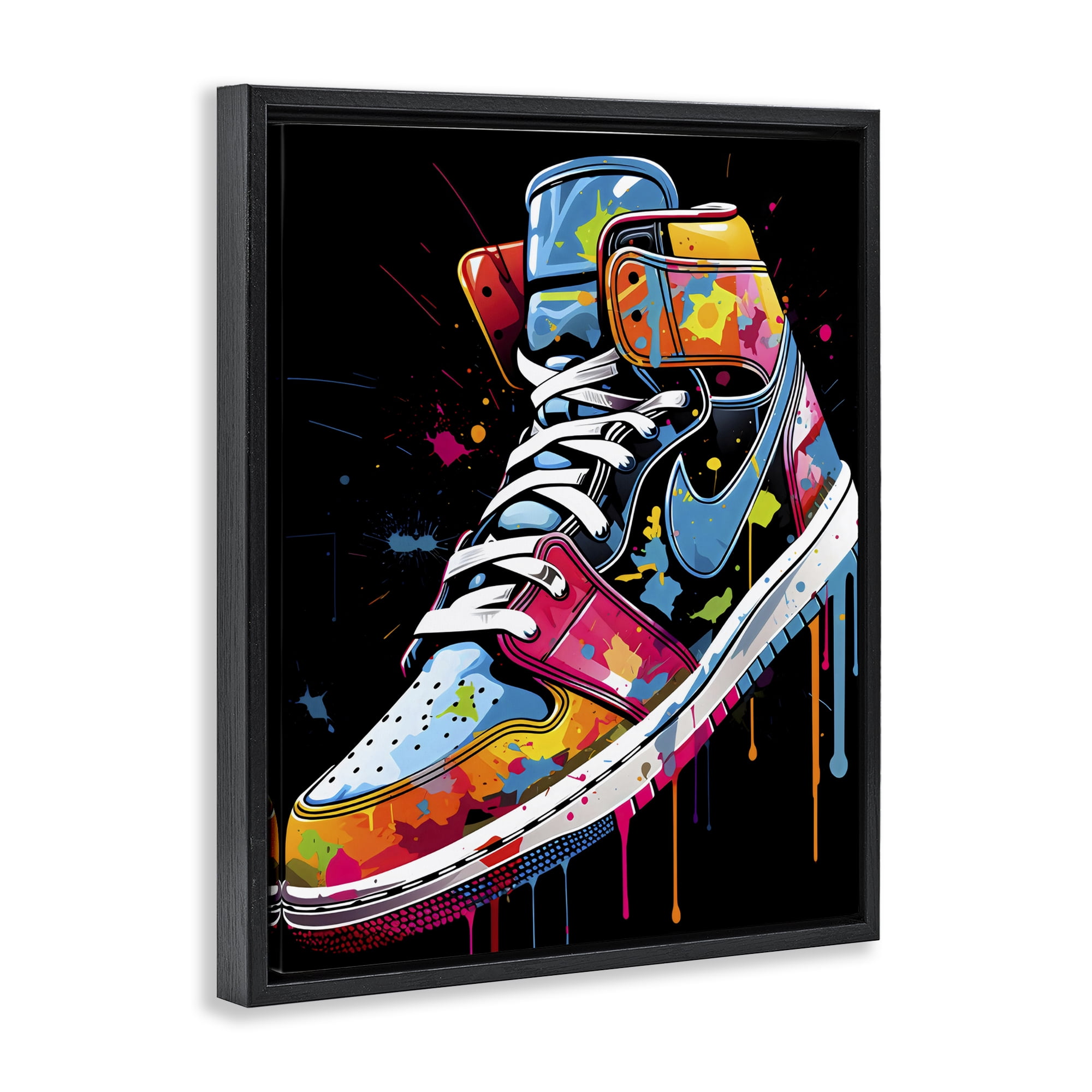 Stupell Industries Paint Drip High Top Sneakers Black Framed Floater Canvas Wall Art, design by Creative Studio