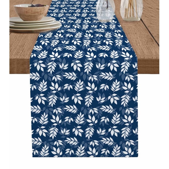 Hokiten Table Runners 60 Inches Long Dress Scarves, Blue Leaves Farmhouse Kitchen/Dining Table Runner, Small Coffee Tablerunners, Farmhouse Pastoral Spring Leaf Branch 13x60 Inch