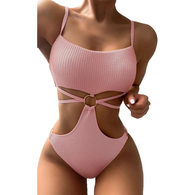 GHSDFBB Maillot de Bain une Pièce à Découpe Anneau Col Rond Dos Lacé Monokini