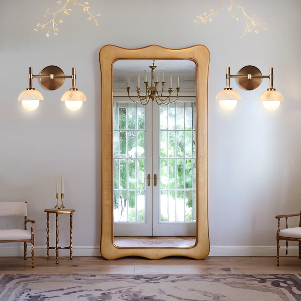 Opal Glass Shade and Hand-Carved Alabaster - Elegant Light Fixture for Hardwired Installation Brass Wall Sconce , Wall Lights for Living Room , Bedroom Wall Light Sconces