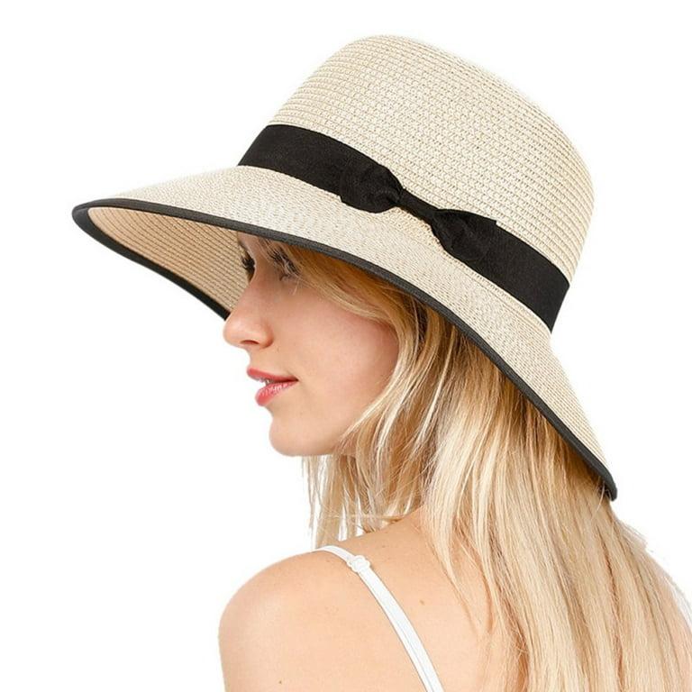 2CFun Sun Hats Women Wide Brim Straw Panama Roll up Hat Fedora Beach Sun  Hats for women, khaki
