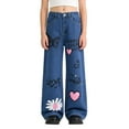 thumbnail image 3 of XAOFW Kids Pants Valentine Girls With Letter Heart Prints Fashion Denim Autumn Baggy Loose Fit Wide Leg Comfortable Breathable Holiday Vacation Trousers, 3 of 9