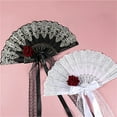 thumbnail image 3 of Female Lace Hand Fan Vintage Black White Red Rose Bamboo Fans Cosplay Halloween Party Supplies, 3 of 5
