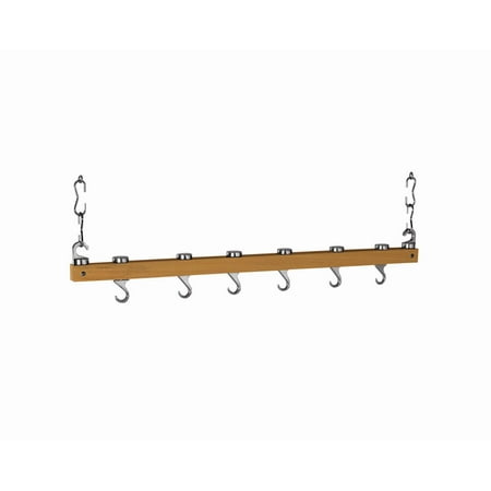 Concept Housewares 36" Natural Wood ceiling mounted pot rack, hooks slide or swivel into any desired position.