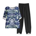 thumbnail image 2 of Nrmvnmi Women's Summer 2 Piece Outfits Casual Floral Prints Short Sleeve Pajama Tops Wide Leg Pants Lounge Sets Tracksuits Mothers Day Gifts, 2 of 5