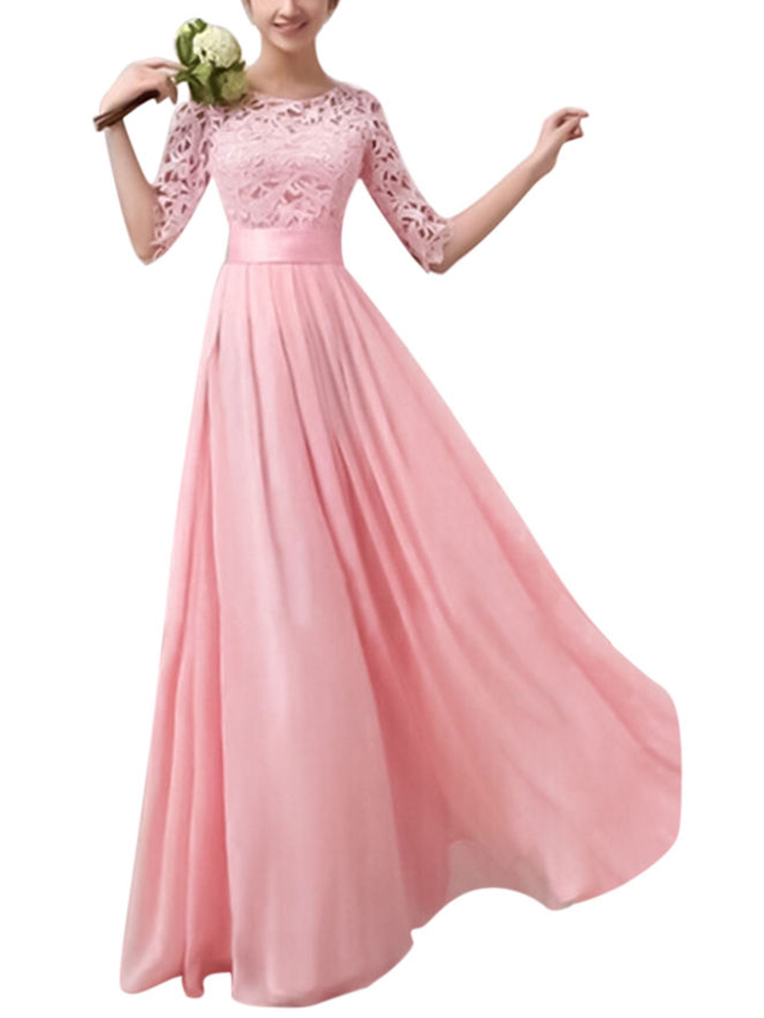 Women's Lace Bridesmaid Dresses Wedding Long Prom Formal Evening Party Ball Gown 