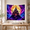 thumbnail image 5 of Haunted Castle on Rocky Hill with Full Moon and Bats, Spooky Gothic for Halloween Enthusiasts, Dramatic Wall Art Decor, Halloween Gift, Tapestry Wall Hanging for Bedroom and Living Room, 5 of 7