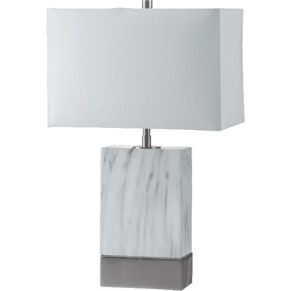 NEW Marble Finish Body Brushed Steel Base, White Fabric Shade, Socket Switch with USB port,  25" Table Lamp 31197