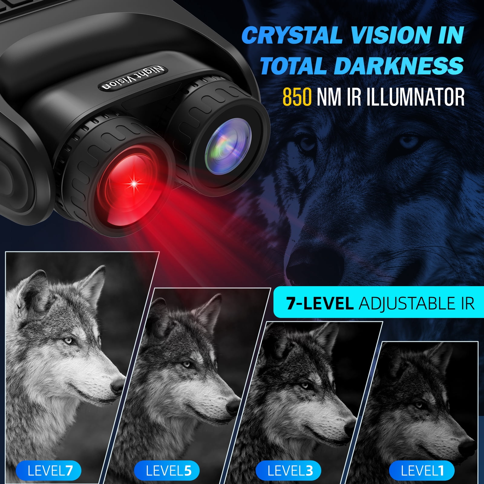 Night Vision Binoculars-15X Infrared Night Vision Googles 10000mAh Large Battery, 4'' Screen-Adults Binoculars for Day and Night Hunting Camping,Wildlife& Surveillance