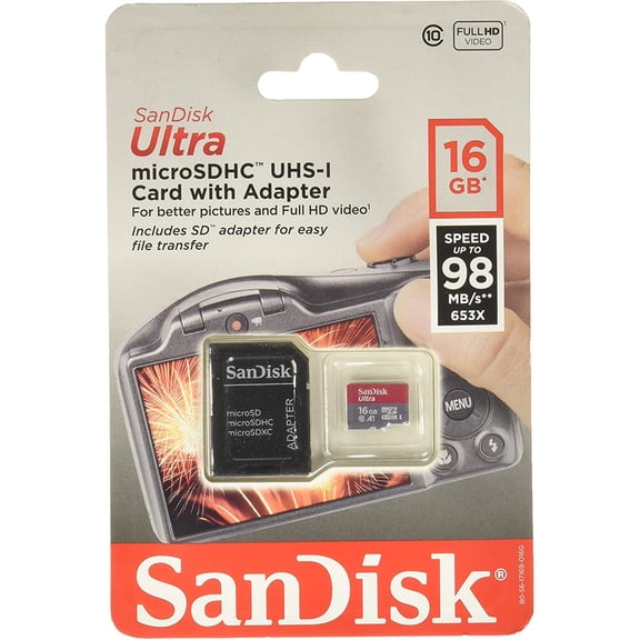 Sandisk 16 GB Ultra MicroSDHC Memory Card with Adapter
