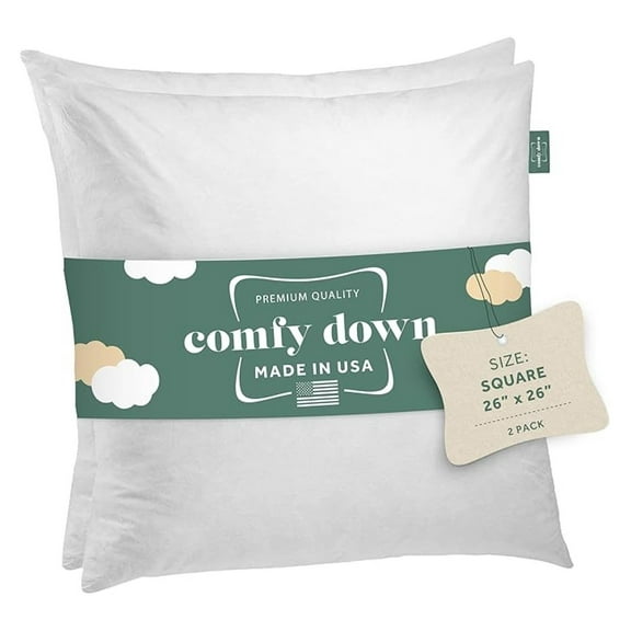 26x26 Throw Pillow Inserts Set of 2, Down & Feather Filled - Made in USA