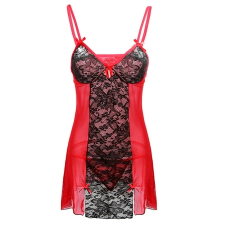 

LONKITO Sexy Lingerie for Women s Lace Patchwork Pajamas Sexy Seductive Suspender Nightdress Red 4XL