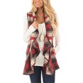 thumbnail image 3 of Womens Lapel Sleeveless Open Front Hem Plaid Vest Cardigan Jacket With Pockets（Light Red,S）, 3 of 4