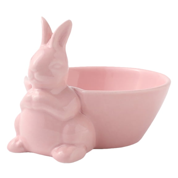 Bunny Candy Dish Ceramic Rabbit Candy Bowl Fruit Salad Dessert Bowl Snack Serving Bowl (Pink)