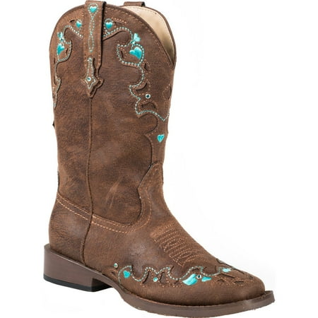 

Roper Kids Girls Heart Embroidery Square Toe Boots Mid Calf
