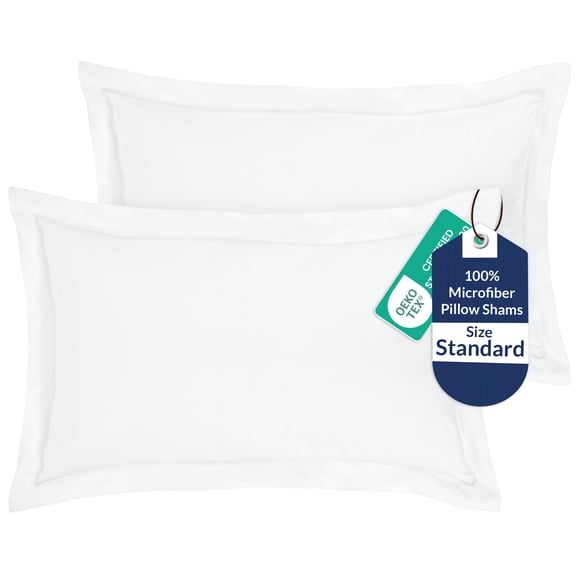 Royale Linens Pillow Shams 2 Pack Standard Size 20x26 Inch - Brushed Microfiber - Bed Pillow Shams, Wrinkle Resistant Super Soft and Cozy - Back Overlap Closure - Oxford Pillowcase (Standard, White)