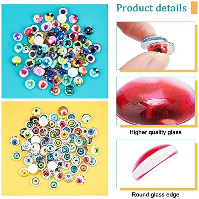 200pcs Self-Adhesive Eye Cabochon Stickers 12mm Animal Eye Glass Cabochons  Cat Dragon Eyes Glass Dome Sticker Half Round Cabochons for Halloween Clay  Sculptures Puppet Dome Pendant Trays 