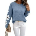 thumbnail image 3 of Suéteres de Cuello Redondo, Larga y Hombros Caídos con Estampado Floral para Mujer. Azul S, 3 of 10