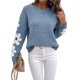 thumbnail image 3 of Suéteres de Cuello Redondo, Larga y Hombros Caídos con Estampado Floral para Mujer. Azul S, 3 of 10