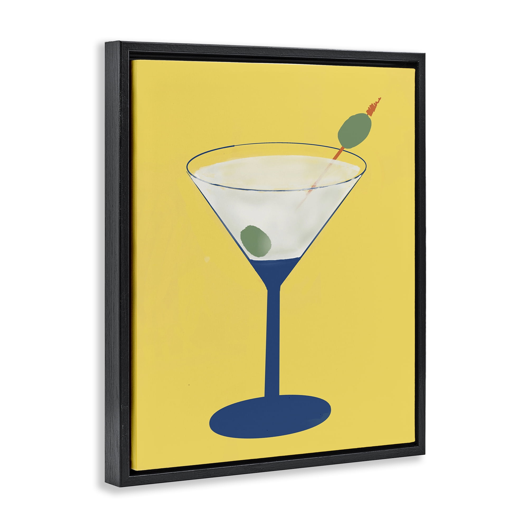 Stupell Industries Martini Glass over Yellow Black Framed Floater Canvas Wall Art, design by Robin Maria