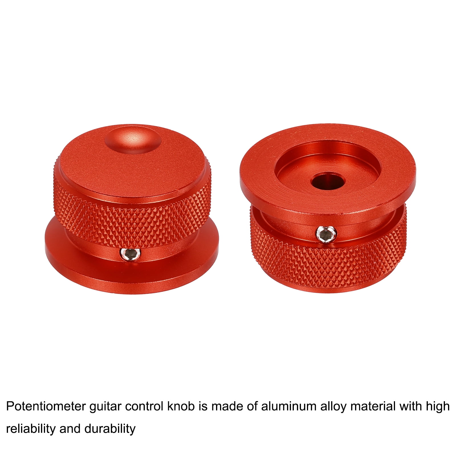 2 Pcs Aluminium Potentiometer Knobs, 1/4" (6mm) Universal Volume Tone Control Knobs with Oval Groove Indicator, 4/5" Red(34x20mm)