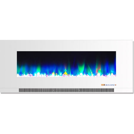 

Hanover 50 In. Wall-Mount Electric Fireplace in White with Multi-Color Flames and Crystal Rock Display