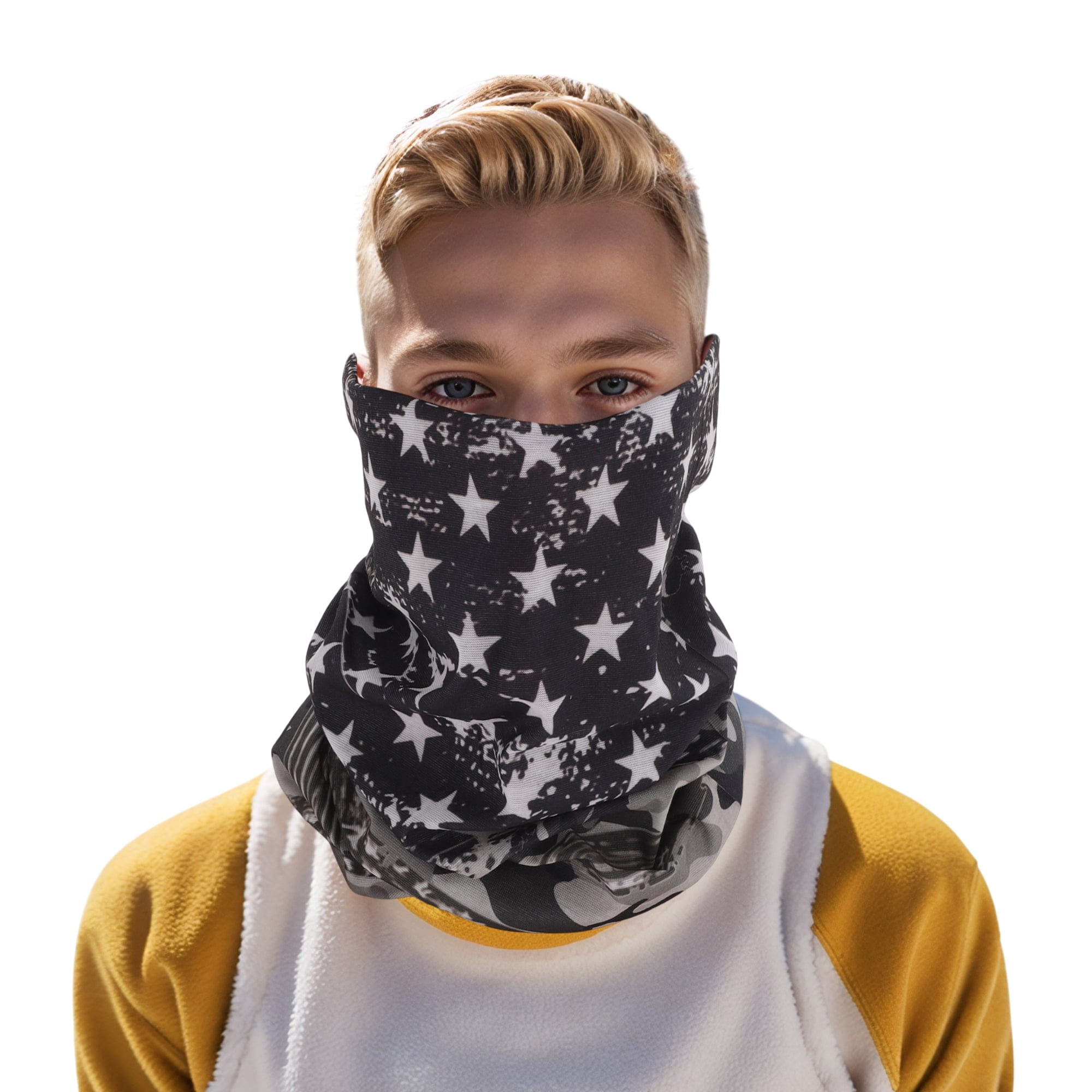 Unique Bargains Stars Pattern Face Scarf Mask Black Gray 1 Pc