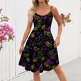 thumbnail image 4 of Fgvctg Womens Mardi Gras Dresses Carnival Crewneck Cocktail Dresses Glitter Mask Print Pretty 50's Midi Dress Flowy Sleeveless Formal Parade Party Clothes Navy 2XL, 4 of 4