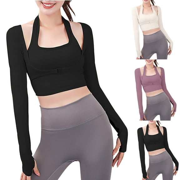 Women's Cut Out Workout Crop Top Long Sleeve Sports Bra Athletic Shirt Built in Bra Yoga Running Gym Clothes