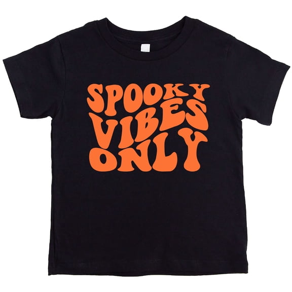 Spooky Vibes Only Groovy Shirt for Baby and Toddler Youth Boys and Girls Halloween and Fall Shirt Orange on Black Shirt 4T