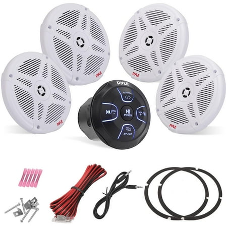 Pyle 6.5'' Water-Resistant Rated Off-Road Marine Speakers w/ Wireless BT Remote Control Receiver