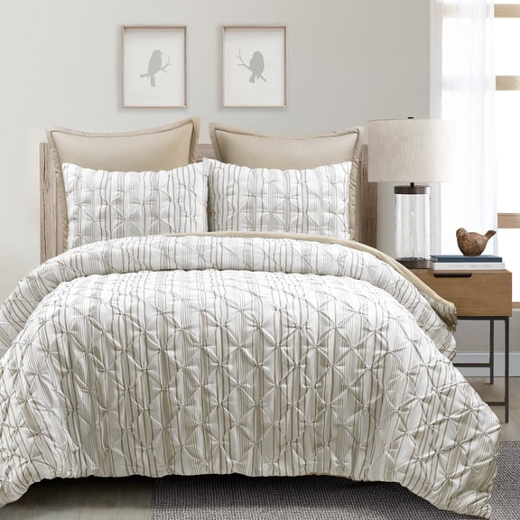 Ravello Pintuck Stripe Comforter Neutral 5Pc Set King