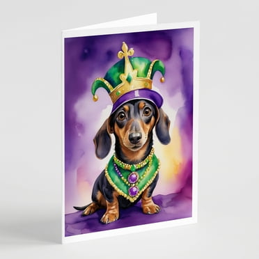 Dachshund King of Mardi Gras Greeting Cards Pack of 8 7 in x 5 in