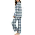 thumbnail image 4 of Women's Plaid Pajama Set, 2 Piece Loungewear Outfits V Neck Comfy Sleepwear Fall Long Sleeve Tops and Long Pants New Fall Sets for Women Pants Light Blue XXL, 4 of 7
