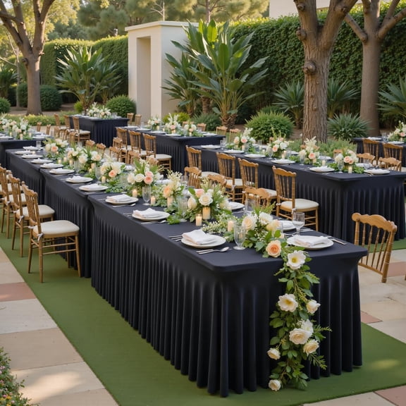 2 Pack Black Spandex Tablecloth for 8ft Rectangle Tables Fitted Table Cloth Stretch Table Covers Skirt 8ft Rectangular Tablecloths for Banquet Parties Wedding Decorations