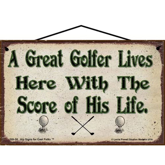 5x8 Vintage Style Golf Themed Welcome Sign - A Great Golfer Lives Here With The Score Of His Life - Humorous Golfing Wall Art for Golfers and Sports Enthusiasts, Father's Day Gift