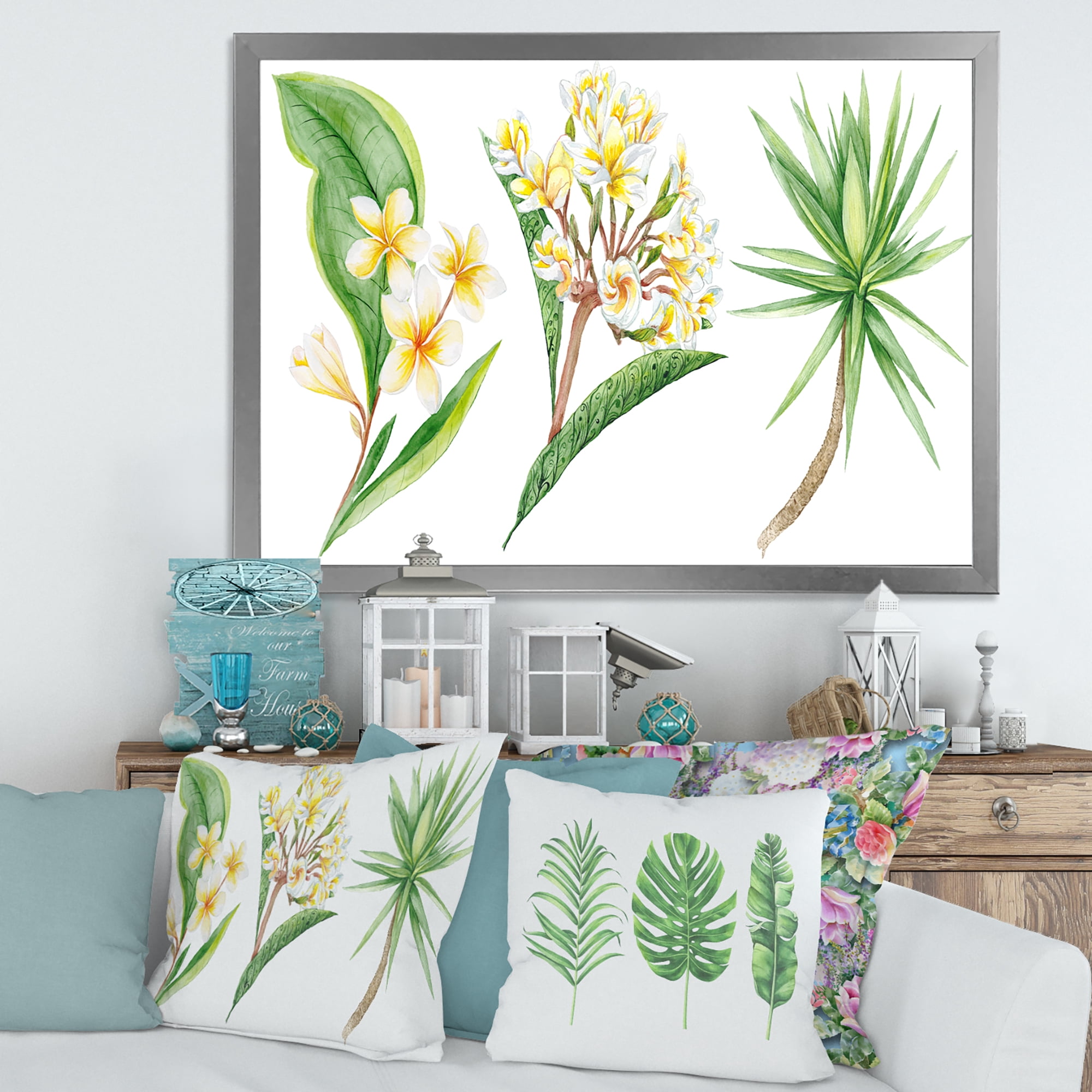 Designart 'Yellow Flowers and Tropical Foliage XII' Traditional Framed Art Print