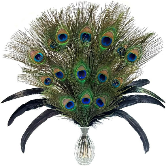 Piokio 30pcs Natural Feathers Bulk - Long Peacock Feathers, Pheasant Feathers for Floral Arrangements, Wedding, Home and Party Decorations