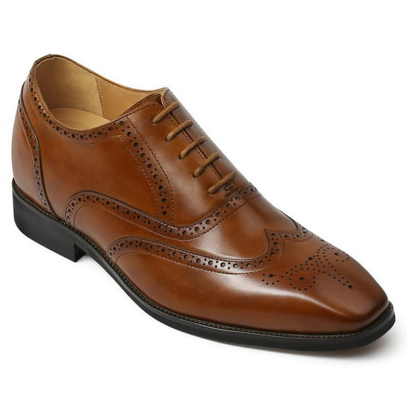 CMR CHAMARIPA Men's Elevator Dress Shoes - Brown Leather Wingtip Oxford Shoes 6CM | 2.36 Inches