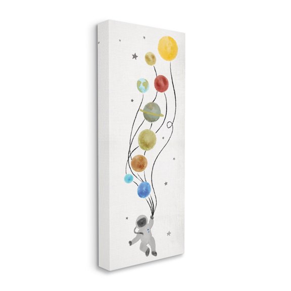 Stupell Industries Whimsical Astronaut Floating Balloon Planets Stars,17 x 40,Designed by Daphne Polselli