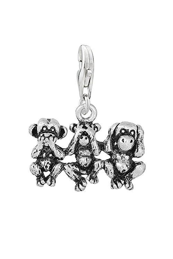 Speak No Evil See No Evil Hear No Evil Monkeys Clip on Pendant Charm for Bracelet or Necklace