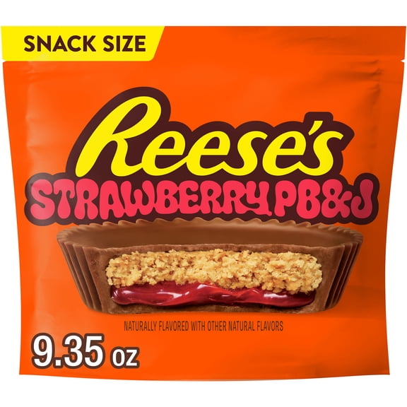 REESE'S PB&J Strawberry Milk Chocolate Snack Size Peanut Butter Cups, Candy Bag, 9.35 oz